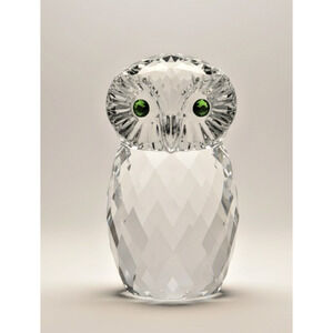 Oleg Cassini Crystal Owl Paperweight Green Eyes Faceted Glass Signed